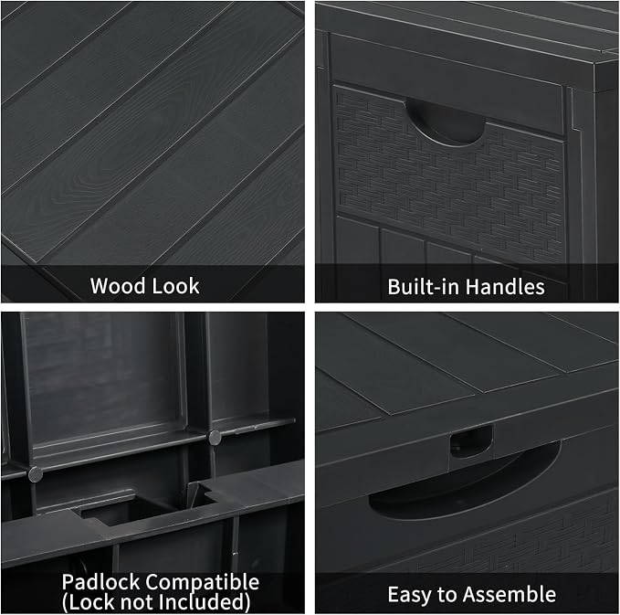 VINGLI 33 Gallon Outdoor Deck Storage, Polypropylene Deck Box with Side Handles, Lockable for Patio, Garden, Backyard and Balcony, Grey