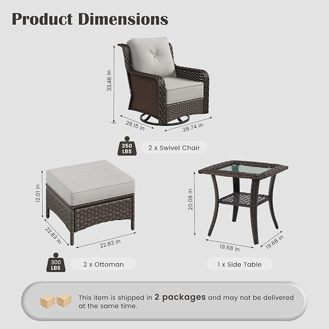 Sundale Outdoor 5 Piece Patio Furniture Set with Ottoman, Wicker Outdoor Swivel Chairs with 6" Cushions, High Back Rattan Patio Conversation Sets with Deep Seating for Porch, Yard (Grey)