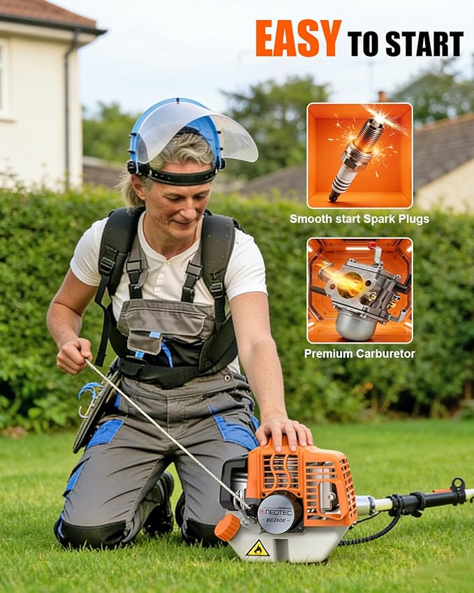 NEO-TEC 26cc 2-Stroke Gas Powered 6-in-1 Multi-Functional Weed Eater, Trimmer Combo Kit - Includes Grass Trimmer, Brush Cutter, Hedge Trimmer, Pole Saw, Edger, Extension Rod for Lawn Landscaping