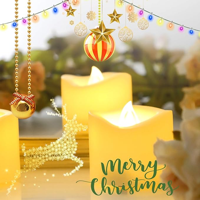 CANDLE CHOICE Battery Operated Flameless LED Tea Lights with Remote Timer Realistic Flickering Electric Tealight Candles Set Wedding Party Christmas Decorations Centerpieces Batteries Included 6 PCS