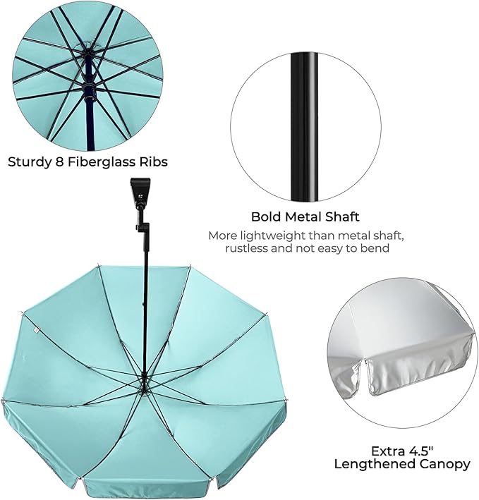 G4Free UPF 50+ Universal Clamp On Umbrella Adjustable Outdoor UV Protection Beach Chair Umbrella for Strollers, Wheelchairs, Patio Chairs, and Golf Carts