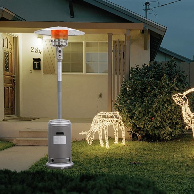 Giantex Patio Heater,50,000 BTU Steel Propane Heater Lp Gas W/accessories, Floor-Standing Commercial Outdoor Heater (Silvery Gray)