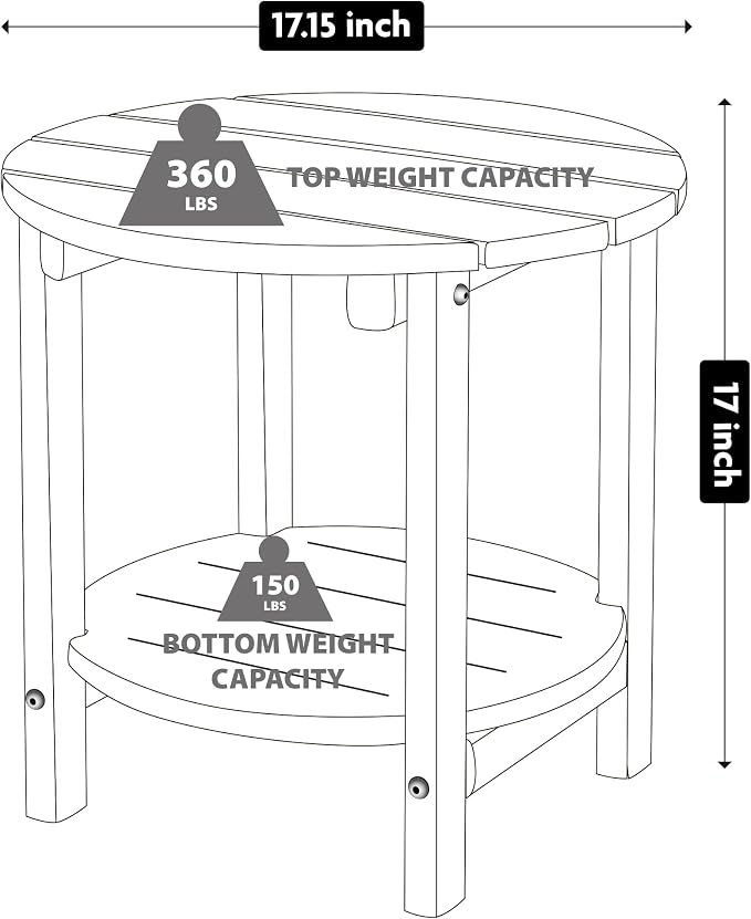 LZRS Adirondack Side Table Double End Table, Outdoor Coffee Tables for Patio, Backyard,Pool, Indoor Companion, Easy Maintenance & Weather Resistant(White)