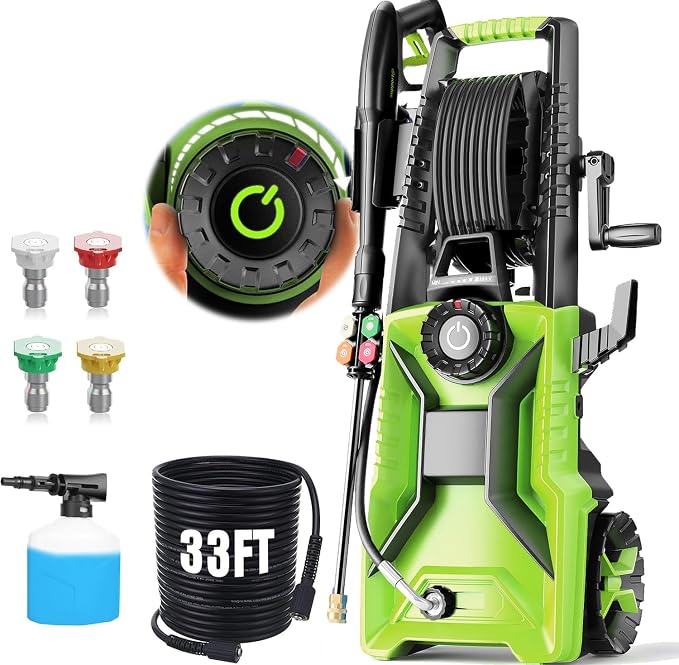 5000 PSI Adjustable Electric Pressure Washer, 2026 New Power Washer Pressure Adjustable (2500PSI-5000PSI) with 33ft Pressure Hose, 4 Nozzle and Detergent Tank for Cars, Upgraded Green