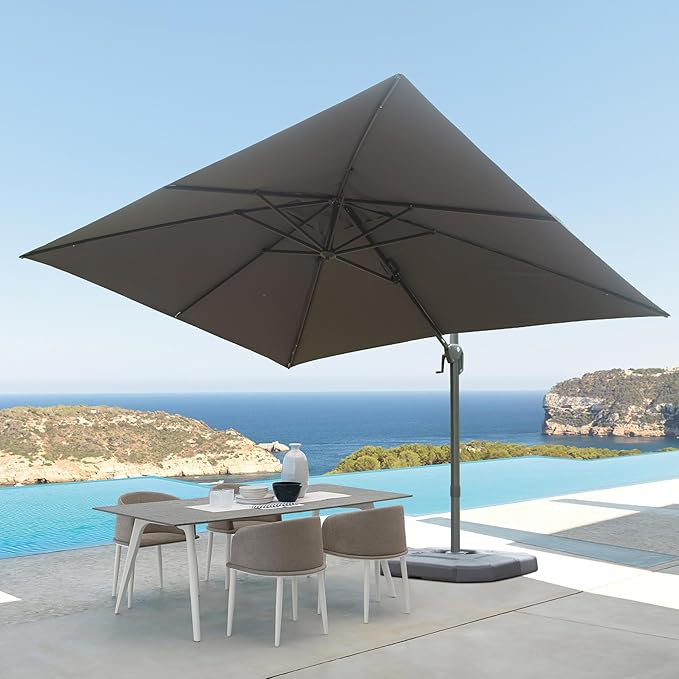 Domi 9' x 11.5' Cantilever Patio Umbrella, Rectangle Deluxe Offset Umbrella, Aluminum Hanging Umbrella with 360°Rotation, Outdoor Market Umbrella for Outside Deck Backyard Garden Pool, Gray