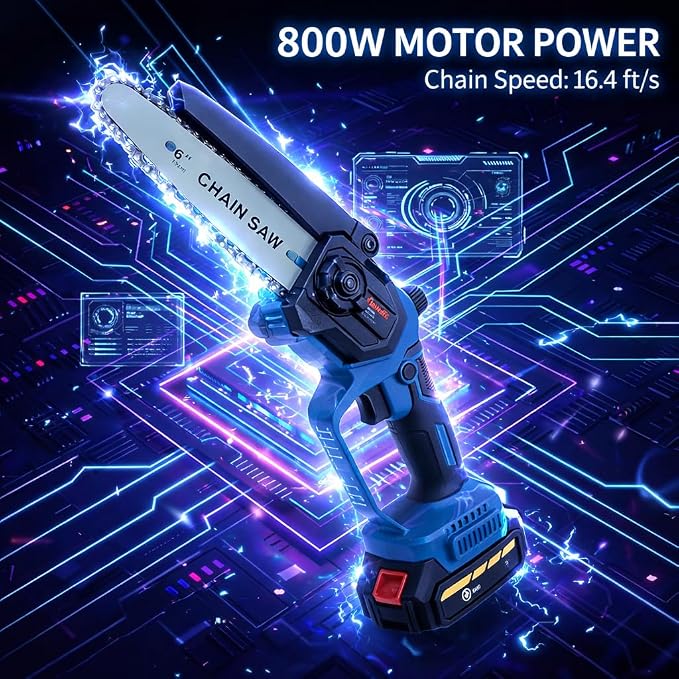 6 Inch Mini Chainsaw Cordless with 2 Batteries and 2 Chains, Portable Electric Chainsaw Handheld Small Battery Powered Chainsaw for Tree Trimming, Wood Cutting, Garden Pruning