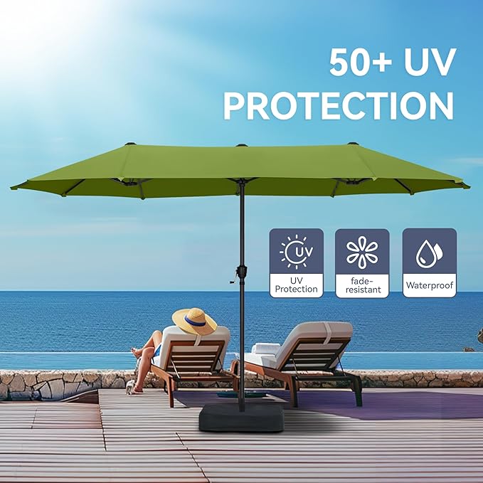 GREEN PARTY 13ft Rectangle Patio Umbrella, Double Sided Outdoor Table Umbrella with Crank & 1.5" Pole, Large Market Umbrella for Poolside Garden Deck Backyard, Lime