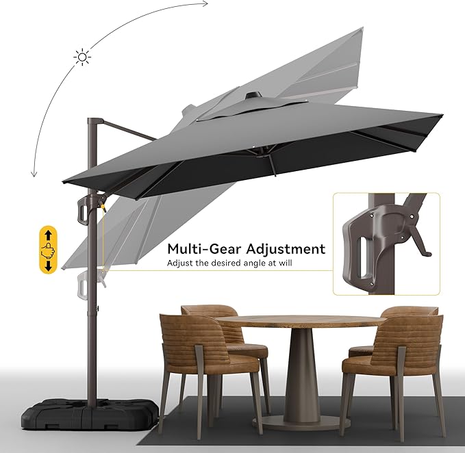 9x12 FT Cantilever Patio Umbrella, Large Rectangular Offset Outdoor Umbrella with 360° Rotation, Heavy Duty Shade Umbrella for Garden Backyard Deck Poolside Courtyard, Grey