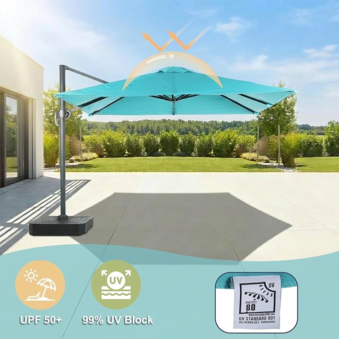 BPS 10'x10' Cantilever Umbrella Replacement Canopy for 8 Ribs Square Offset Umbrella, Outdoor Canopy Replacement for Patio Parasol, Canopy Only