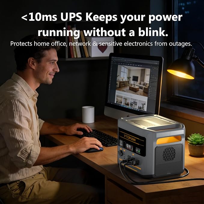 VTOMAN FlashSpeed 2400 Portable Power Station with 400W Solar Panel, 1408Wh LiFePO4, 2400W (Peak 3200W) Solar Generator with 10ms UPS, 1Hr Fast Charge for Home Backup, Power Outages, Camping
