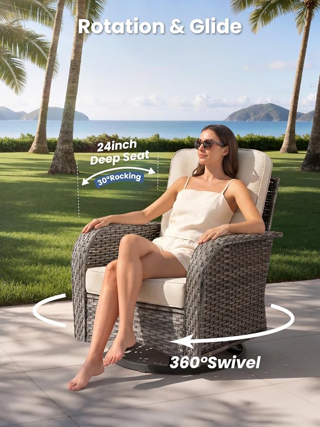 5-Piece Outdoor Patio Furniture Set with Swivel Chairs, Outdoor Conversation Wicker Sofa with Coffee Table, Rattan Couch for Deck, Backyard, Poolside (Beige)