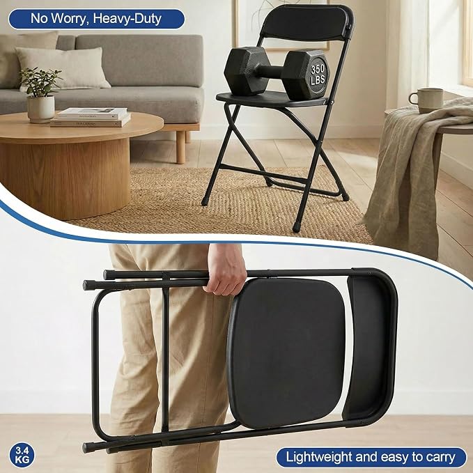 6FT Folding Table Set with 6 Plastic Folding Chairs, Black Heavy Duty Fold-in-Half Utility Table Chairs Sets for Picnic, Event, Training, Dining, Outdoor Activities Commercial Use