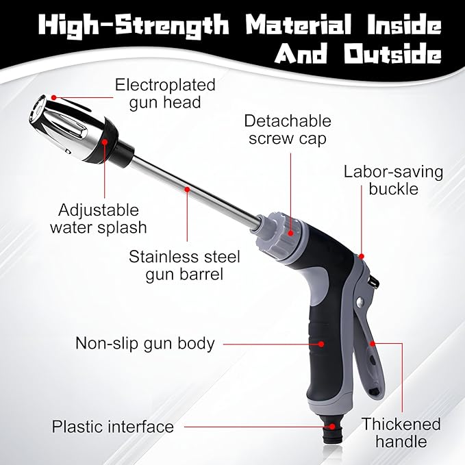 Pressure Washer, High Pressure Hose Nozzle with Connectors, Water Sprayer Cleaning Tool for Car Window, High and Portable Pressure Washer Wand for Plant Watering and Lawn Care(Water Gun + Connector)