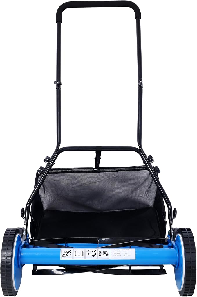 20-Inch 5-Blade Push Reel Lawn Mower with Grass Catcher, Adjustable Blade Height (Blue/20-Inch)