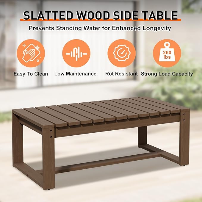 Rustic Hideaway Natural Cedar Wood Outdoor Furniture Set, Wicker Patio Conversation Set for Porch Garden Backyard, Couch, 2 Patio Chairs, Coffee Table and 2 Ottomans, 6 Piece, Brownish/Red