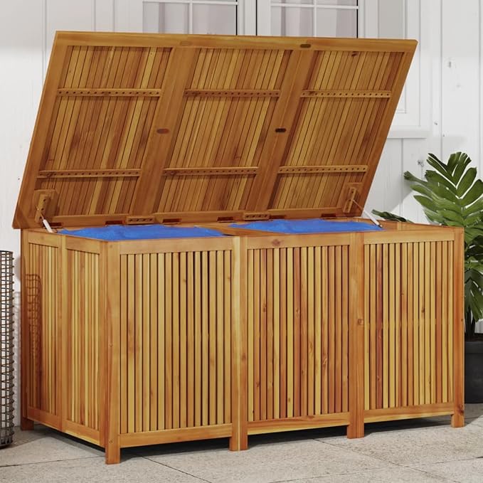 Gecheer Patio Rattan Deck Box Patio Storage Box 59.1"x31.5"x29.5" Solid Wood Acacia