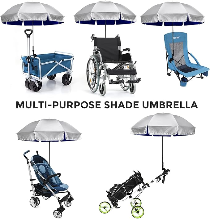 G4Free UPF 50+ Universal Clamp On Umbrella Adjustable Outdoor UV Protection Beach Chair Umbrella for Strollers, Wheelchairs, Patio Chairs, and Golf Carts