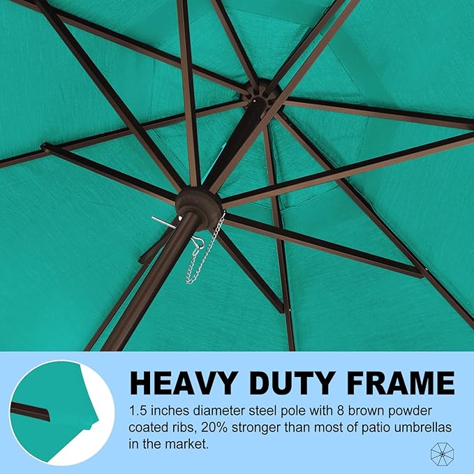Eurmax USA 10-Year-Non-Fading 10FT 3-Tier Outdoor Patio Market Umbrella,UPF50+ UV Resistant,Heavy Duty Commercial Grade,Crank Lift Design,Windproof Vented Top for Garden,Pool,Deck,Teal