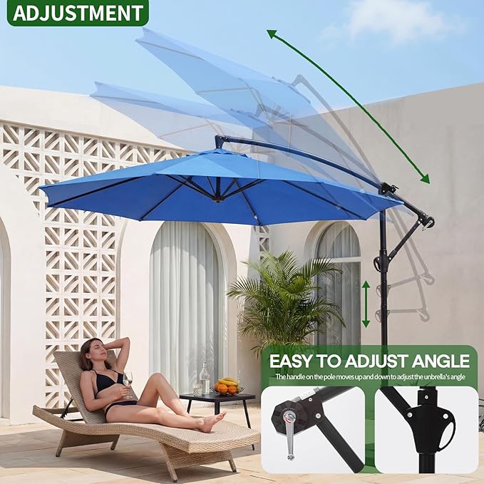 10FT Patio Umbrella, Offset Cantilever Outdoor Patio Table Umbrella, UV Protection, Fade Resistant Fabric, Easy Tilt Adjustment for Pool, Deck, Garden, Backyard