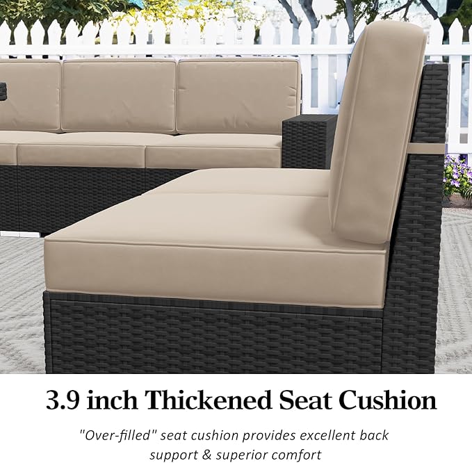 LayinSun 6 Pieces Patio Furniture Set, Black Rattan Modular Sectional Outdoor Conversation Sofa Set