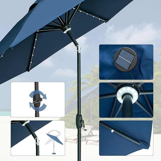 GDY 10Ft Patio Umbrella, Table Umbrella with 40 LED Lights, Outdoor Umbrellas for Patio, with Tilt and Crank, Center Light, for Garden, Deck, Backyard, Pool, and Beach.
