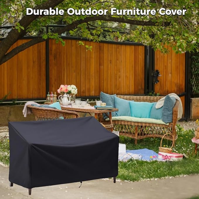 Outdoor Bench Cover, Waterproof Outdoor Patio Furniture Cover for 4-Seater Bench, Durable Oxford Cloth Garden Sofa Chair Cover, 75" L x 26" W x 35" H (Black, 64" L x 26" W x 35" H)