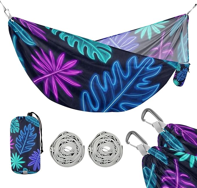 Colorful Fluorescent Neon Tropical Leaves 330lb Capacity Hammocks with Portabl Carry Bag Portable Hammock for Outside Patio Garden capas para la Lluvia