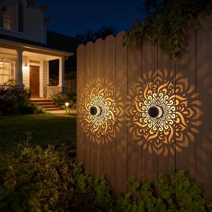 Decorative Solar Mandala Lights, 2026 New Mandala Solar Lights Outdoor, Mandala Theme Waterproof Fence Light, Shadow Projection Landscape Lighting for Backyard,Patio,Walkway,Lawn,Porch Decor (#A,1)