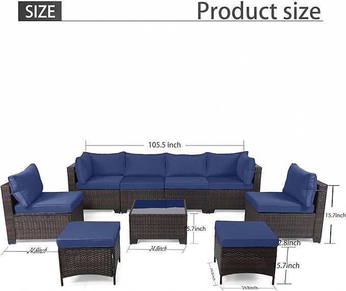 LEVELEVE 9 Pieces Outdoor Patio Furniture Sets,Rattan Conversation Sectional Set,Manual Weaving Wicker Patio Sofa,w/Table&Ottoman