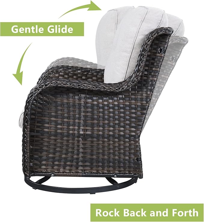 Outdoor Wicker Patio Furniture Set - 5 Piece Rattan Patio Conversation Set with 2 Rocking Swivel Chairs,2 Ottomans and 1 Loveseat for Porch Deck Backyard Garden(Brown/Beige)