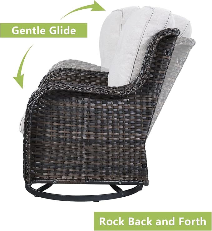 Rilyson 5 Piece Outdoor Patio Furniture Set - Rattan Wicker Patio Conversation Sets with 2 Swivel Rocker Chairs,2 Ottomans and 1 Sofa for Outside Porch Deck Backyard(Brown/Beige)