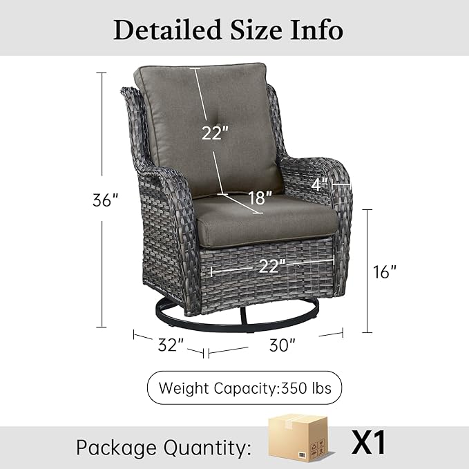 Outdoor Swivel Rocker Patio Chairs-Wicker Patio Swivel Chairs Set of 2 PE Rattan Patio Furniture for Porch Deck Balcony Garden-Grey/Grey