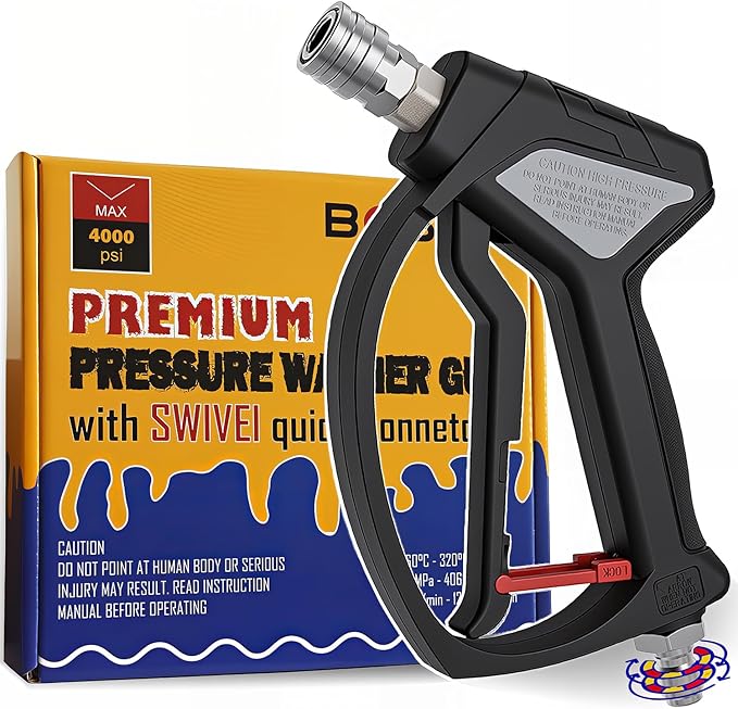 BOSEA Pressure Washer Gun with Swivel Connector, Nickel-Plated Real Copper Valve, Durable Swivel Gun with 1/4” Connector for Foam Cannon or Nozzles and 3/8" Quick Connect for Pressure Washers