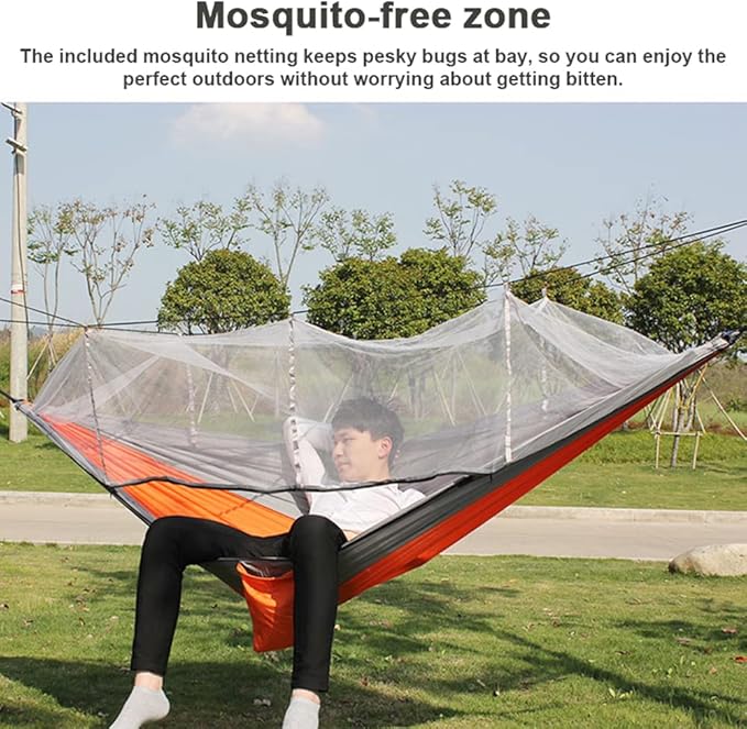 Outdoor Camping Hammock, 210T Nylon Portable Anti Rollover Hammock Single Hammock with Mesh Net (Army Green)