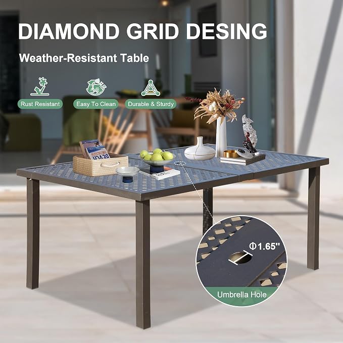 Domi Outdoor 7 pcs Patio Dining Set, Metal Dining Table, Swivel and Dining Chairs Conversation Set with Removable Beige Cushions for Garden Lawn Yard
