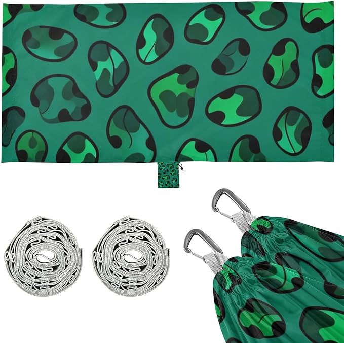 Green Leopard Outdoor Hammock with Tree Straps for Outside Patio Garden