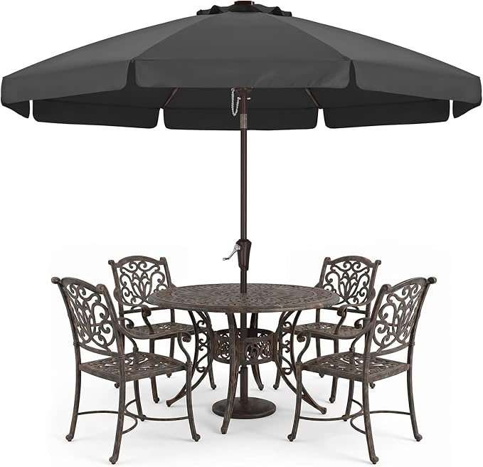 ABCCANOPY 9ft Scalloped Patio Umbrella, Outdoor Table Umbrella with Tilt and Crank, Fiberglass Ribs Deck Umbrella for Patio, Pool, Garden, Picnic (Dark Gray)