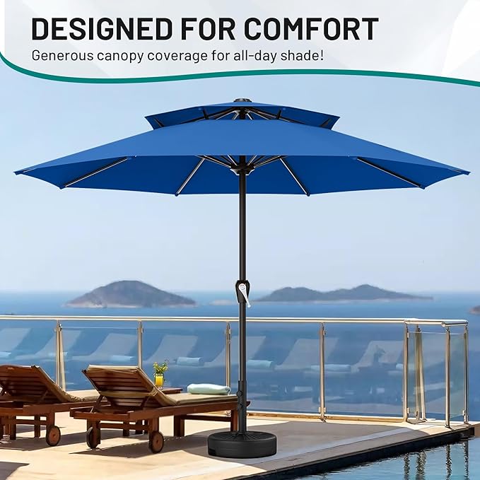 AreShark 12ft 2 Tiers Patio Umbrella - Outdoor Umbrella Waterproof UV Protection, Market Table Umbrella w/ 8 Sturdy Ribs&Crank for Pool, Porch, Garden(Royal Blue)