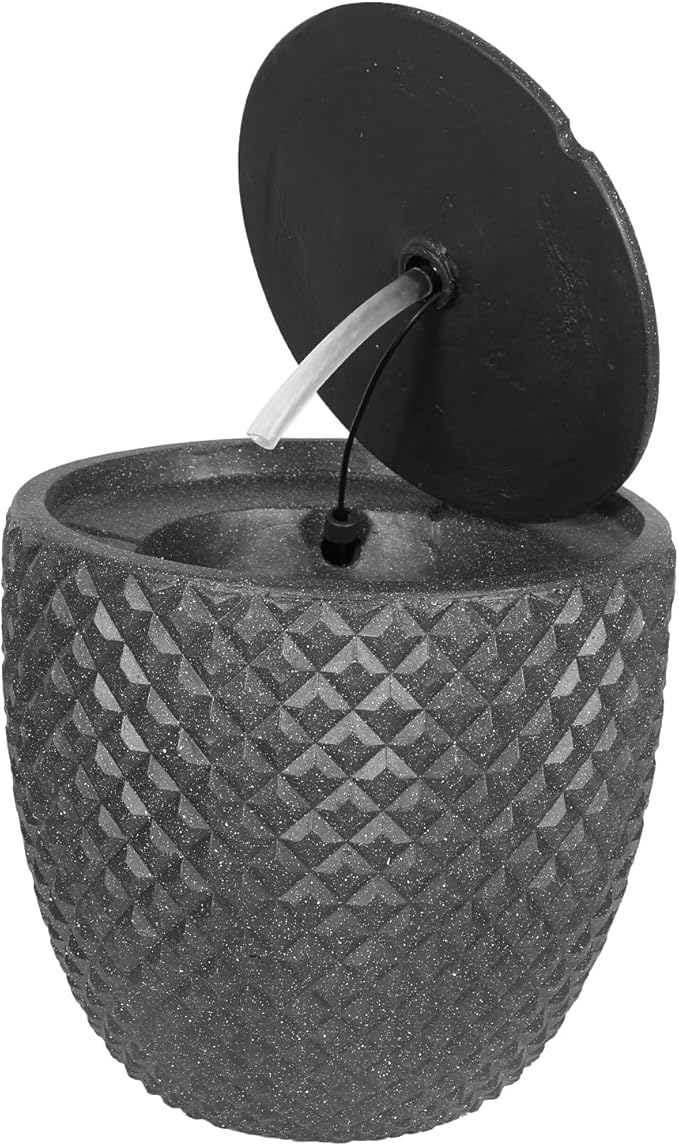 Generic 14 Inch Solar Water Fountain Outdoor Garden Outdoor LED Waterfall Fountain Round Stone with LED Lights & Pump Solar Powered for Garden Patio Yard Deck