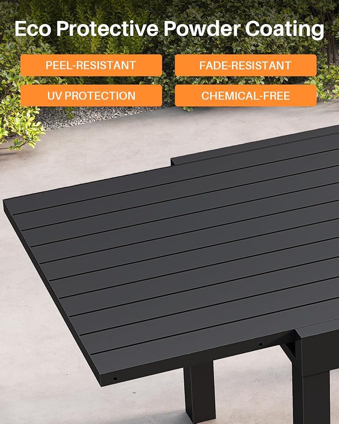Patio Aluminum Extendable Dining Table, Rust-Free Expandable Outdoor Dining Table for 4-6 Person, 32"-65" Expandable Patio Table Rectangle Patio Dining Table Porch, Deck, Garden, Black