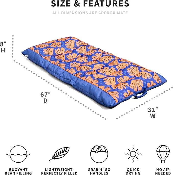 Big Joe Kona Hammock No Inflation Needed Pool Lounger with Headrest, Quick Draining Fabric, 4 feet Big