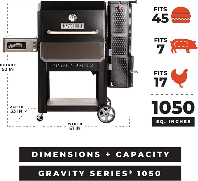 Masterbuilt® Gravity Series® 1050 Smoker Grill - Digital Charcoal Combo Grill with Free App, 1,050 Cooking Square Inches in Black, Model MB20041220