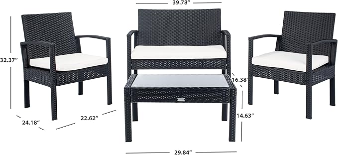 Safavieh PAT7507A Collection Bassey Black and Beige 4-Piece Outdoor Living Patio Set
