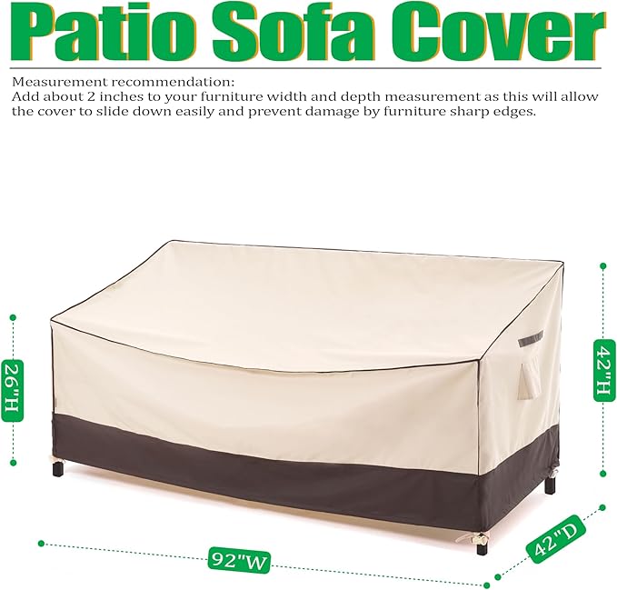 F&J Outdoors Patio Furniture Covers X-Large 3-Seater Waterproof Outdoor Sofa Cover, 92" W x 42" D x 42" H