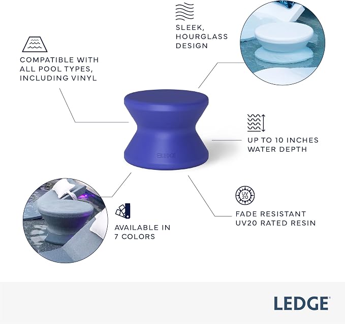 Ledge Lounger Signature Side Table – in-Pool Table for Ledges up to 10" Deep – All-Weather Use for Indoor, Outdoor, Porch, Patio, Garden, Backyard, Deck or Beach (Frost)
