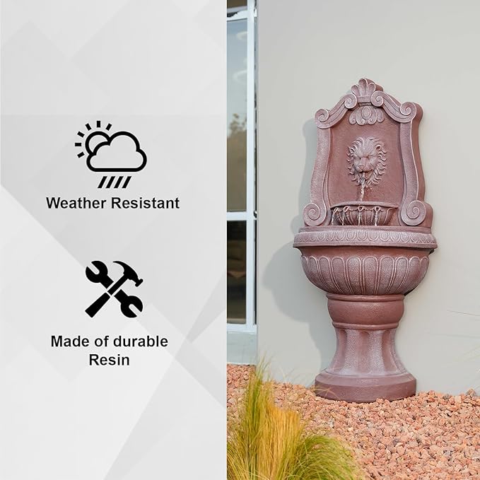XBrand 52.4" Sandstone Lion Head Floor Fountain