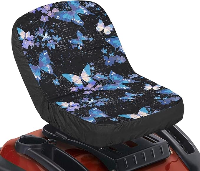 Seat Cover for Lawn Mowers & Tractors,Tractors Decorations, Butterfly Floral Waterproof Heavy Duty Riding Lawn Mower Seat Cushion with Back Pocket