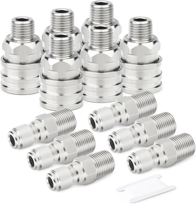 TAISHER 6PCS 304 Stainless Steel 1/4" Female NPT High Pressure Washer Quick Connect Coupler for Pressure Washing Gun Hose Accessories