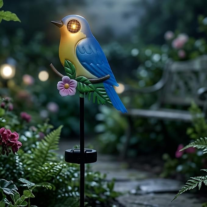 Solar Stake Lights Outdoor - Waterproof Blue Bird Dynamic Eyes Decor Lights for Pathway Lawn Patio Decorative Yard Art Ornaments Thank Birthday Gifts for Women Men Mom Grandma Dad Wife