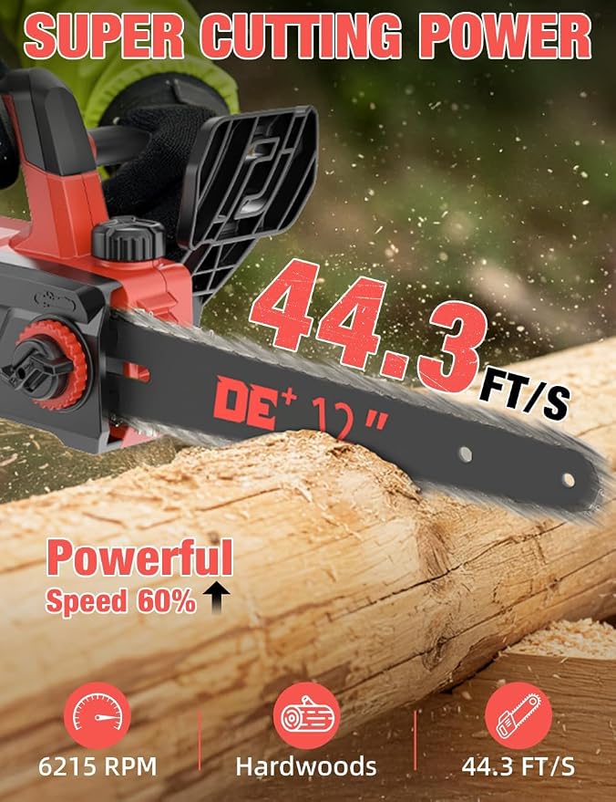 12 Inch Brushless Electric Chainsaw Cordless, for Milwaukee M18 Battery,44.3 FT/S Powerful Cutting Heavy Duty Chain Saw, Auto Oiler Low Kickback Battery Powered Chainsaw for Tree Trimming Wood Cutting